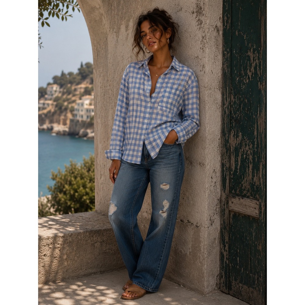 J. Crew Shirt Womens XS Blue Gingham Button Down Preppy Coastal Classic